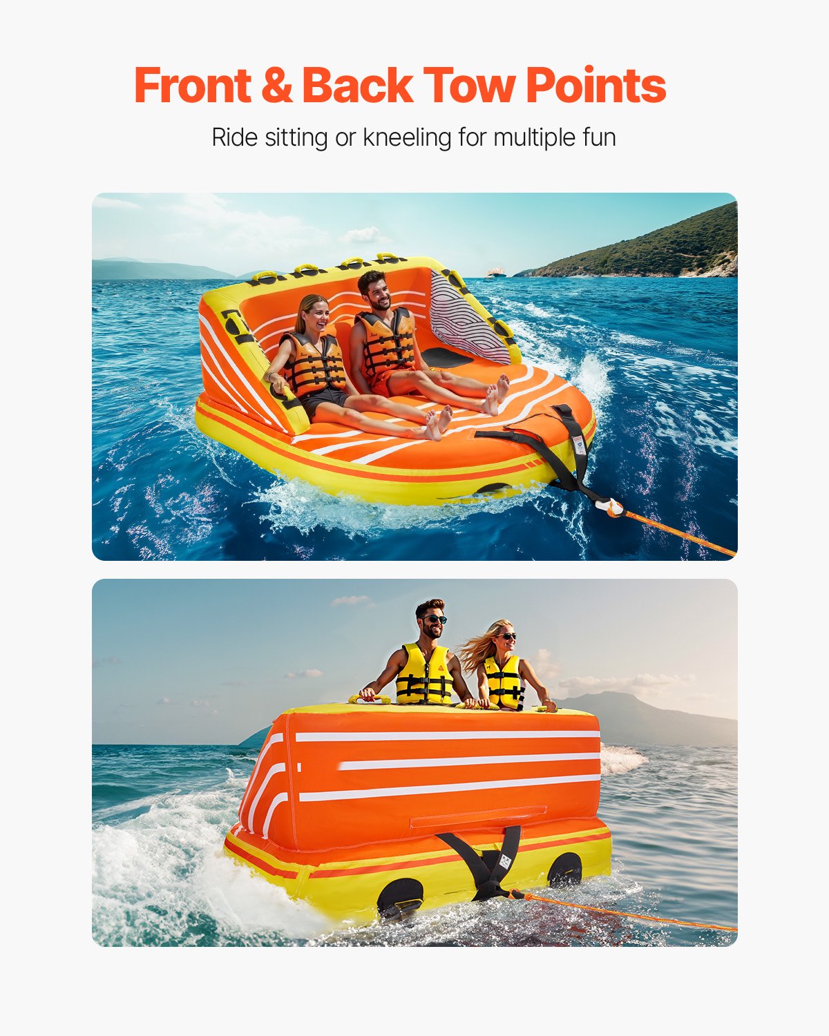 VEVOR Towable Tube for Boating, 1-3 Riders Inflatable Boat Tubes and Towables, 510lbs Water Sport Towable Tube for Boat to Pull - with Full Nylon Cover, 16 Grab Handles, Dual Tow Points & Safety Valve - CQTL2SFDX3R0W43OPV0 - view 7