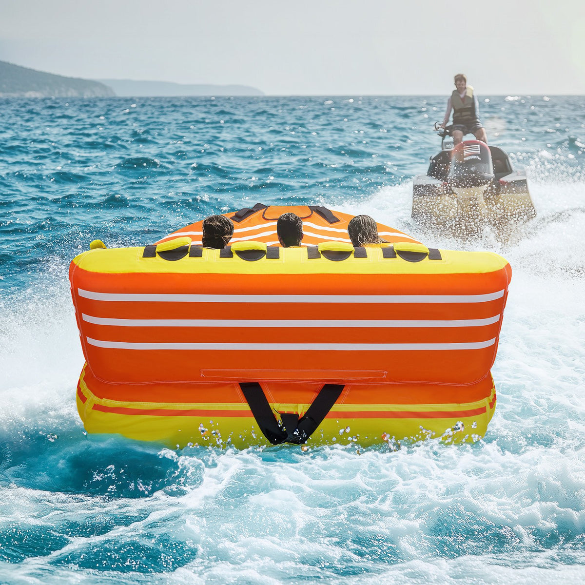 VEVOR Towable Tube for Boating, 1-3 Riders Inflatable Boat Tubes and Towables, 510lbs Water Sport Towable Tube for Boat to Pull - with Full Nylon Cover, 16 Grab Handles, Dual Tow Points & Safety Valve - CQTL2SFDX3R0W43OPV0 - view 9
