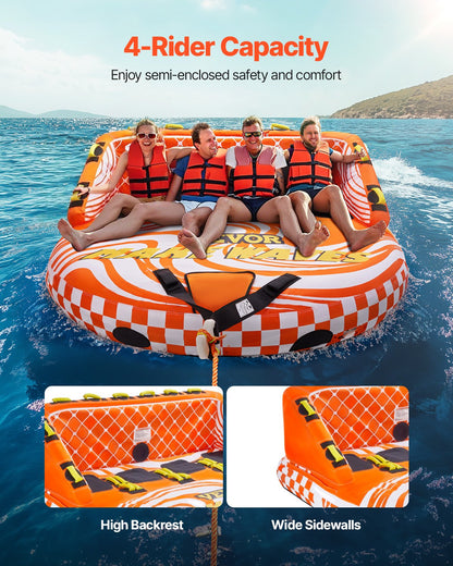 VEVOR Towable Tube for Boating, 1-4 Riders Inflatable Boat Tubes and Towables, 680lbs Water Sport Towable Tube for Boat to Pull - with Full Nylon Cover, 22 Grab Handles, Dual Tow Points & Safety Valve - CQTL2SFDX4R0TI58EV0 - view 3