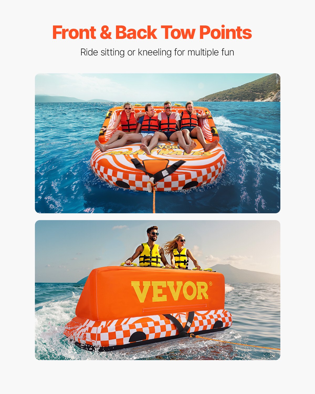 VEVOR Towable Tube for Boating, 1-4 Riders Inflatable Boat Tubes and Towables, 680lbs Water Sport Towable Tube for Boat to Pull - with Full Nylon Cover, 22 Grab Handles, Dual Tow Points & Safety Valve - CQTL2SFDX4R0TI58EV0 - view 7