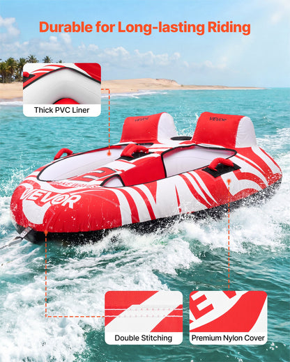 VEVOR Towable Tubes for Boating, 2-Rider Inflatable Boat Tubes and Towables, 340 lbs Capacity Water Sport Tubes for Boat to Pull - with 2 Cockpits, Full Nylon Cover, Padded Grab Handles & Safety Valve - CQTL3MTT2RHSOC2DH001V0 - view 4