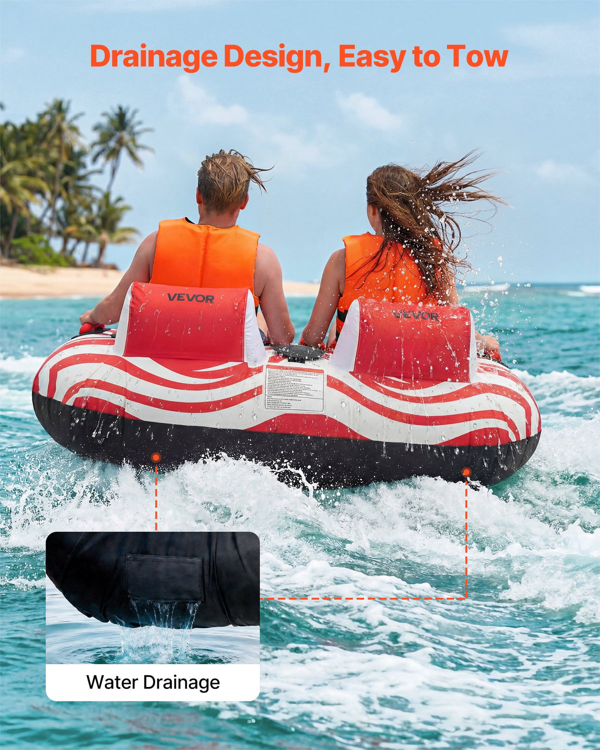 VEVOR Towable Tubes for Boating, 2-Rider Inflatable Boat Tubes and Towables, 340 lbs Capacity Water Sport Tubes for Boat to Pull - with 2 Cockpits, Full Nylon Cover, Padded Grab Handles & Safety Valve - CQTL3MTT2RHSOC2DH001V0 - view 7