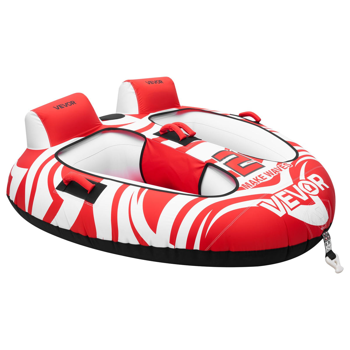 VEVOR Towable Tubes for Boating, 2-Rider Inflatable Boat Tubes and Towables, 340 lbs Capacity Water Sport Tubes for Boat to Pull - with 2 Cockpits, Full Nylon Cover, Padded Grab Handles & Safety Valve - CQTL3MTT2RHSOC2DH001V0 - view 10