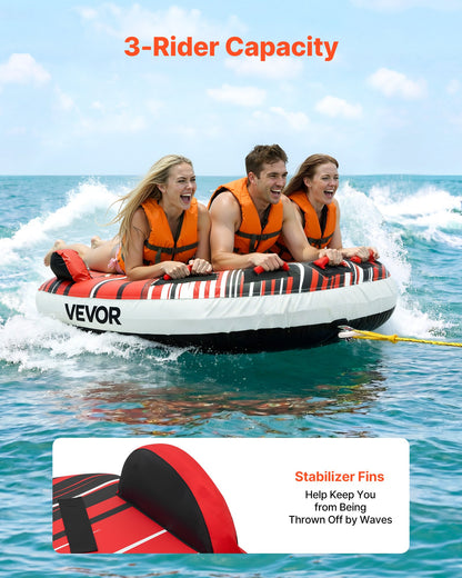 VEVOR Towable Tube for Boating, 3 Riders Inflatable Boat Tubes and Towables, 510 lbs Capacity Water Sport Towable Tube for Boat to Pull - with Fins, Full Nylon Cover, Padded Handles & Safety Valve - CQTL3PDDX3RH9FY22001V0 - view 3