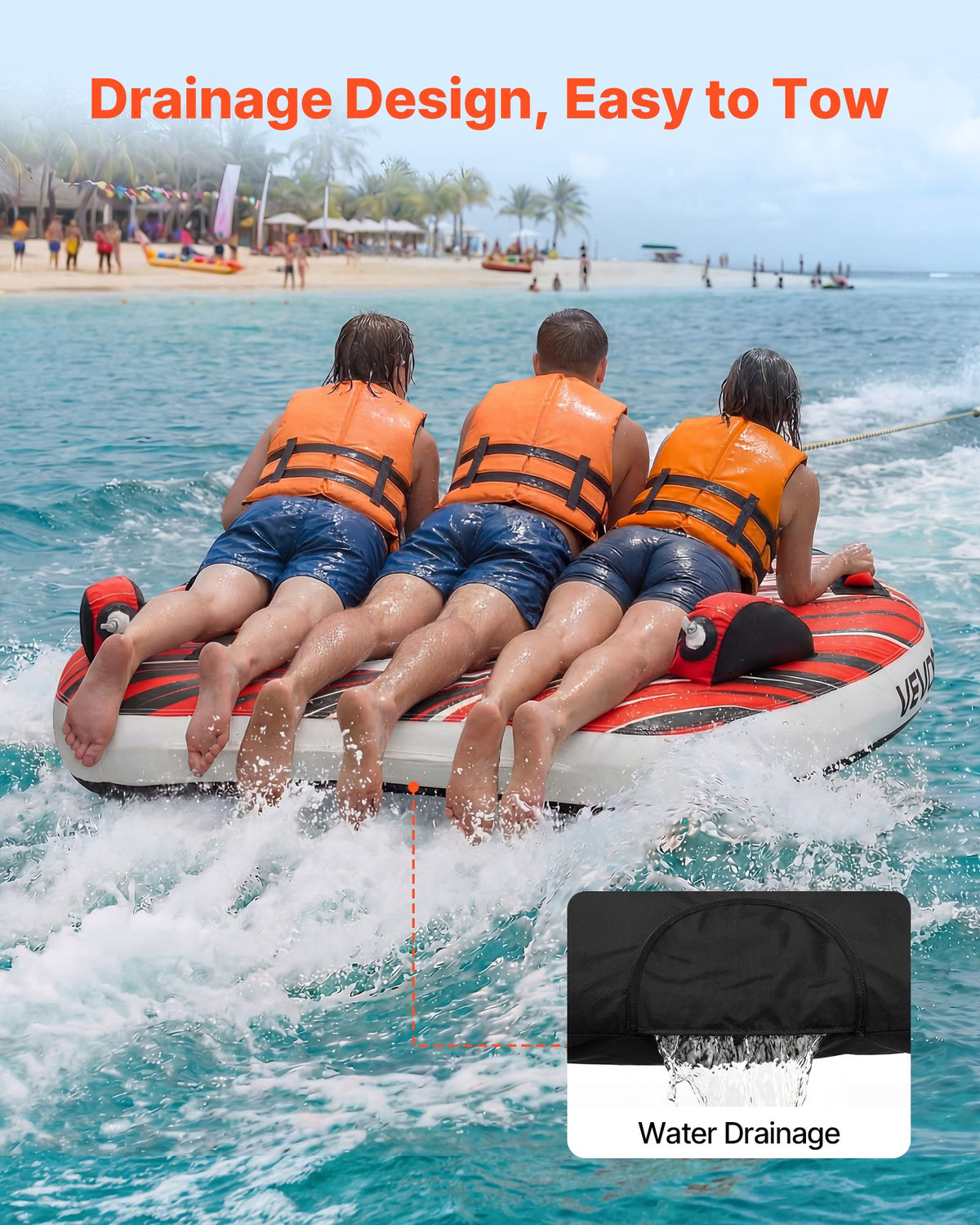 VEVOR Towable Tube for Boating, 3 Riders Inflatable Boat Tubes and Towables, 510 lbs Capacity Water Sport Towable Tube for Boat to Pull - with Fins, Full Nylon Cover, Padded Handles & Safety Valve - CQTL3PDDX3RH9FY22001V0 - view 7