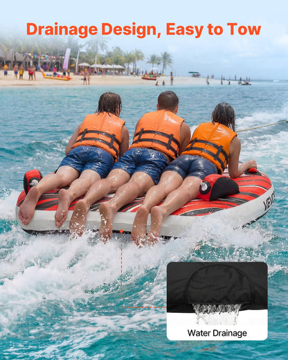 VEVOR Towable Tube for Boating, 3 Riders Inflatable Boat Tubes and Towables, 510 lbs Capacity Water Sport Towable Tube for Boat to Pull - with Fins, Full Nylon Cover, Padded Handles & Safety Valve - CQTL3PDDX3RH9FY22001V0 - view 7