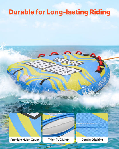 VEVOR Towable Tube for Boating, 4 Riders Inflatable Boat Tubes and Towables, 680 lbs Capacity Water Sport Towable Tube for Boat to Pull - with Fins, Full Nylon Cover, Padded Handles & Safety Valve - CQTL3PDDX4RLW7LSO001V0 - view 4