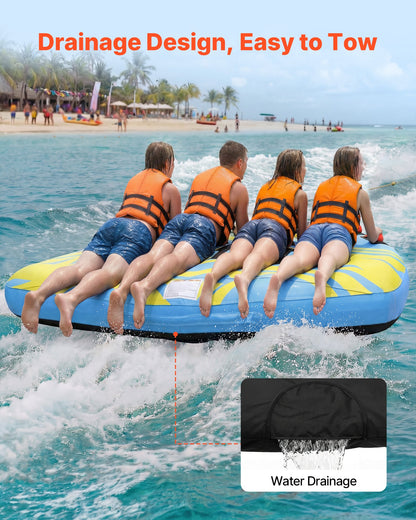 VEVOR Towable Tube for Boating, 4 Riders Inflatable Boat Tubes and Towables, 680 lbs Capacity Water Sport Towable Tube for Boat to Pull - with Fins, Full Nylon Cover, Padded Handles & Safety Valve - CQTL3PDDX4RLW7LSO001V0 - view 7