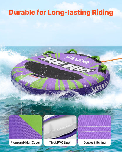VEVOR Towable Tubes for Boating, 2-Rider Inflatable Boat Tubes and Towables, 340lbs Capacity Water Sport Tube for Boat to Pull - with Anti-Slip Pad, Full Nylon Cover, Padded Handles & Safety Valve - CQTL3PDYX2RL6L42A001V0 - view 4