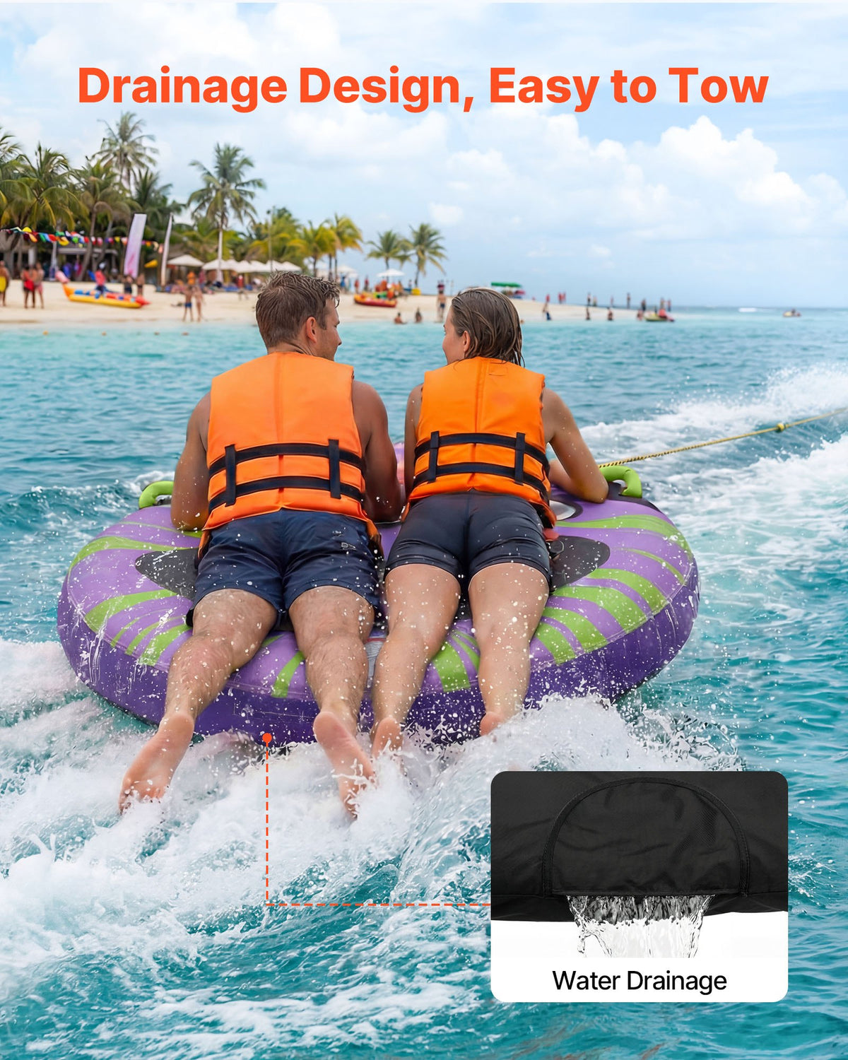 VEVOR Towable Tubes for Boating, 2-Rider Inflatable Boat Tubes and Towables, 340lbs Capacity Water Sport Tube for Boat to Pull - with Anti-Slip Pad, Full Nylon Cover, Padded Handles & Safety Valve - CQTL3PDYX2RL6L42A001V0 - view 7