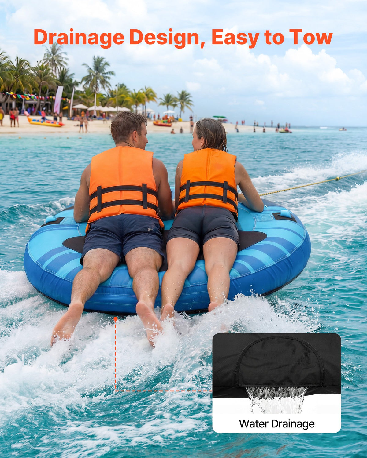 VEVOR Towable Tubes for Boating, 3-Rider Inflatable Boat Tubes and Towables, 510lbs Capacity Water Sport Tube for Boat to Pull - with Anti-Slip Pad, Full Nylon Cover, Padded Handles & Safety Valve - CQTL3PDYX3RL4S4TK001V0 - view 7
