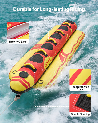 VEVOR Towable Tubes for Boating, 5 Riders Inflatable Boat Tubes and Towables, 850 lbs Capacity Water Sport Tube for Boat to Pull - with Full Nylon Cover, Padded Grip Handles & Safety Valve - CQTL3QXK5RHS7R40T001V0 - view 4