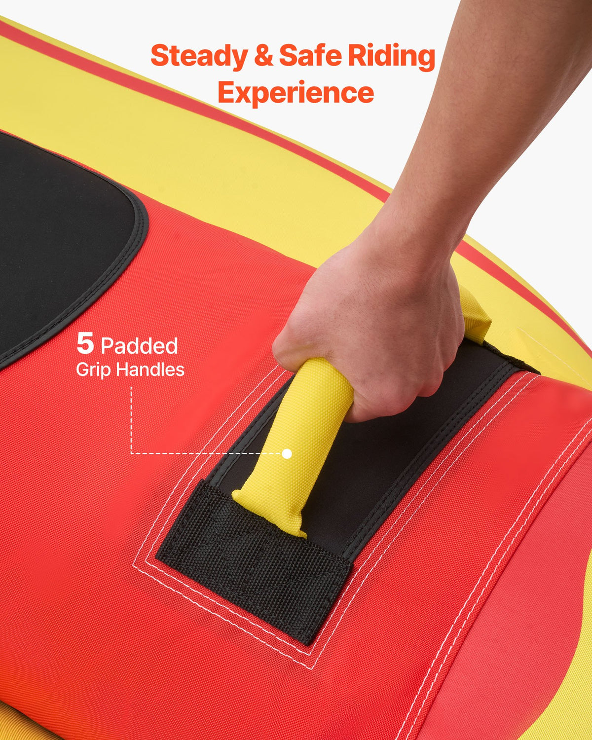 VEVOR Towable Tubes for Boating, 5 Riders Inflatable Boat Tubes and Towables, 850 lbs Capacity Water Sport Tube for Boat to Pull - with Full Nylon Cover, Padded Grip Handles & Safety Valve - CQTL3QXK5RHS7R40T001V0 - view 6