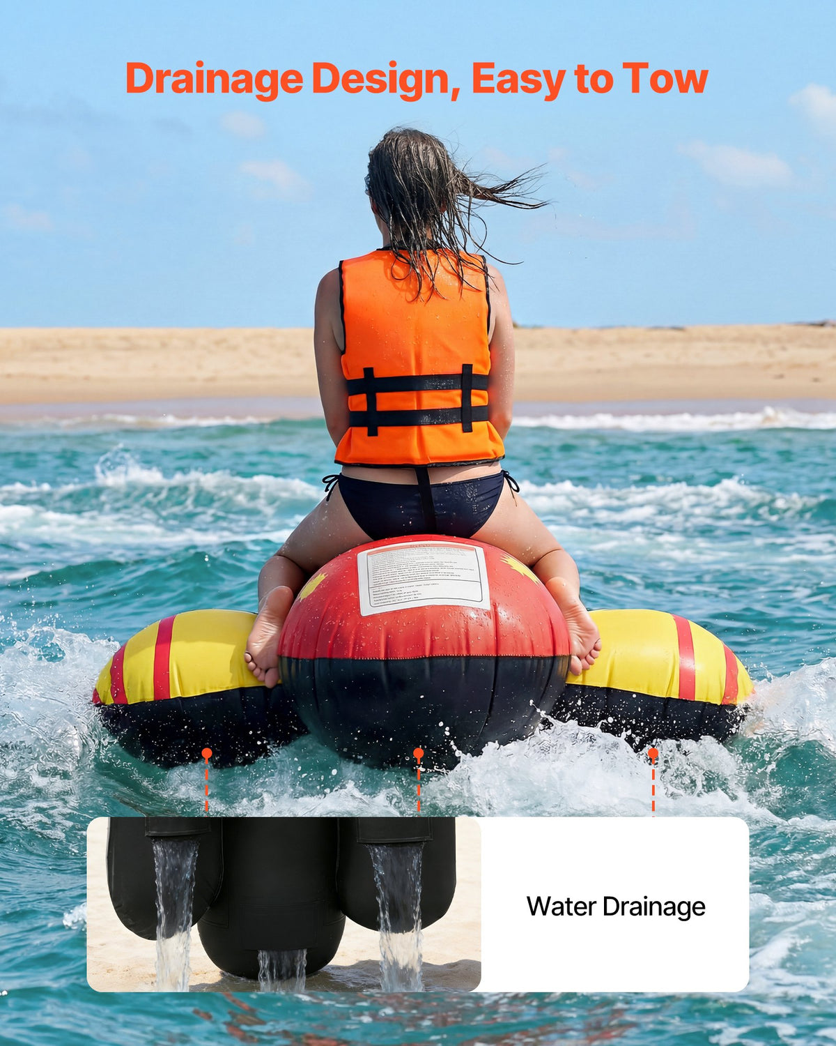 VEVOR Towable Tubes for Boating, 5 Riders Inflatable Boat Tubes and Towables, 850 lbs Capacity Water Sport Tube for Boat to Pull - with Full Nylon Cover, Padded Grip Handles & Safety Valve - CQTL3QXK5RHS7R40T001V0 - view 7