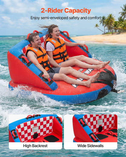 VEVOR Towable Tubes for Boating, 2-Rider Inflatable Towable Tube for Boat to Pull, 340 lbs Capacity Water Sports Boating Tubes - with Full Nylon Cover, Dual Tow Points, Safety Valve & Padded Handles - CQTL3SFDX2RHKLO80001V0 - view 3