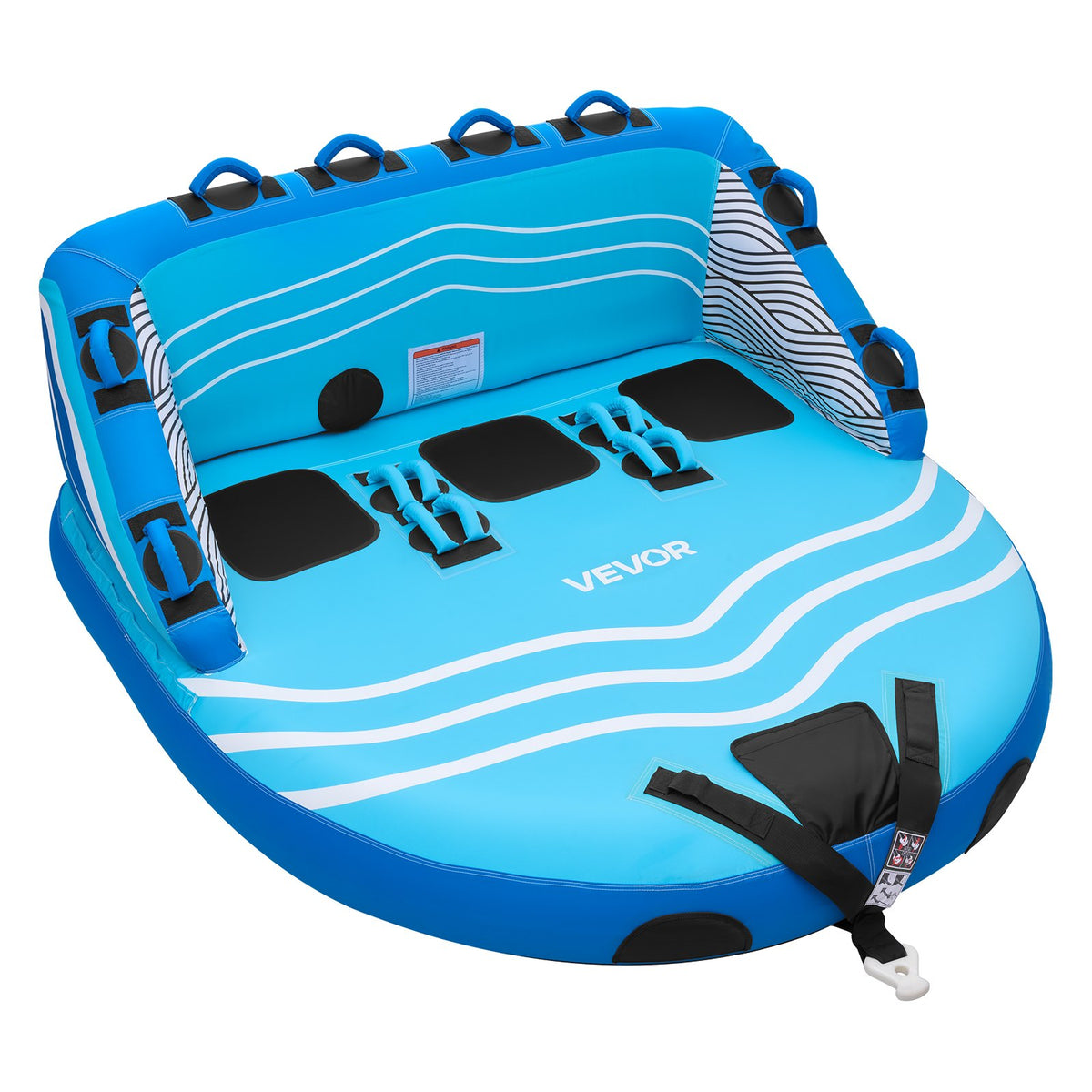 VEVOR Towable Tubes for Boating, 3-Rider Inflatable Towable Tube for Boat to Pull, 510 lbs Capacity Water Sports Boating Tubes - with Full Nylon Cover, Dual Tow Points, Safety Valve & Padded Handles - CQTL3SFDX3RLLM38P001V0 - view 1