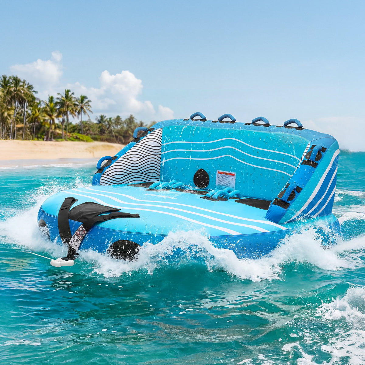 VEVOR Towable Tubes for Boating, 3-Rider Inflatable Towable Tube for Boat to Pull, 510 lbs Capacity Water Sports Boating Tubes - with Full Nylon Cover, Dual Tow Points, Safety Valve & Padded Handles - CQTL3SFDX3RLLM38P001V0 - view 9