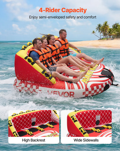 VEVOR Towable Tubes for Boating, 4-Rider Inflatable Towable Tube for Boat to Pull, 680 lbs Capacity Water Sports Boating Tubes - with Full Nylon Cover, Dual Tow Points, Safety Valve & Padded Handles - CQTL3SFDX4RHR6NH2001V0 - view 3