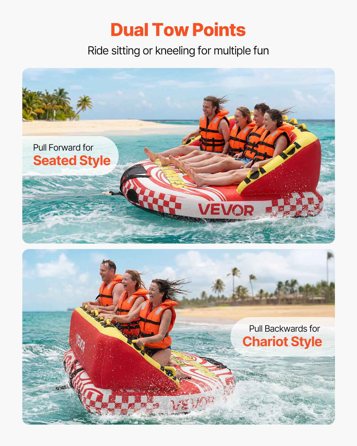 VEVOR Towable Tubes for Boating, 4-Rider Inflatable Towable Tube for Boat to Pull, 680 lbs Capacity Water Sports Boating Tubes - with Full Nylon Cover, Dual Tow Points, Safety Valve & Padded Handles - CQTL3SFDX4RHR6NH2001V0 - view 4