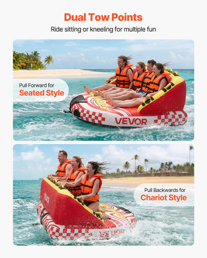VEVOR Towable Tubes for Boating, 4-Rider Inflatable Towable Tube for Boat to Pull, 680 lbs Capacity Water Sports Boating Tubes - with Full Nylon Cover, Dual Tow Points, Safety Valve & Padded Handles - CQTL3SFDX4RHR6NH2001V0 - view 4