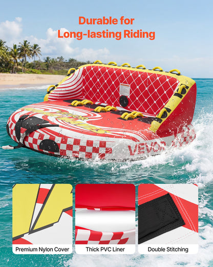 VEVOR Towable Tubes for Boating, 4-Rider Inflatable Towable Tube for Boat to Pull, 680 lbs Capacity Water Sports Boating Tubes - with Full Nylon Cover, Dual Tow Points, Safety Valve & Padded Handles - CQTL3SFDX4RHR6NH2001V0 - view 5
