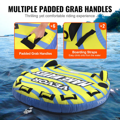 VEVOR Towable Tube for Boating, 1-3 Riders Inflatable Towable Tube with Bumper Fins, 510 lbs Water Sport Towable Tubes for Boats to Pull, Full Nylon Cover, EVA Grab Handles and Speed Safety Valve - CQTLPDDX3R009ZIE2V0 - view 6