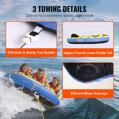 VEVOR Towable Tube for Boating, 1-3 Riders Inflatable Towable Tube with Bumper Fins, 510 lbs Water Sport Towable Tubes for Boats to Pull, Full Nylon Cover, EVA Grab Handles and Speed Safety Valve - CQTLPDDX3R009ZIE2V0 - view 7