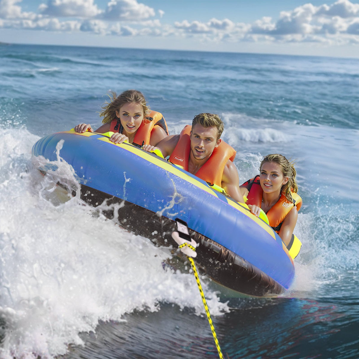 VEVOR Towable Tube for Boating, 1-3 Riders Inflatable Towable Tube with Bumper Fins, 510 lbs Water Sport Towable Tubes for Boats to Pull, Full Nylon Cover, EVA Grab Handles and Speed Safety Valve - CQTLPDDX3R009ZIE2V0 - view 9