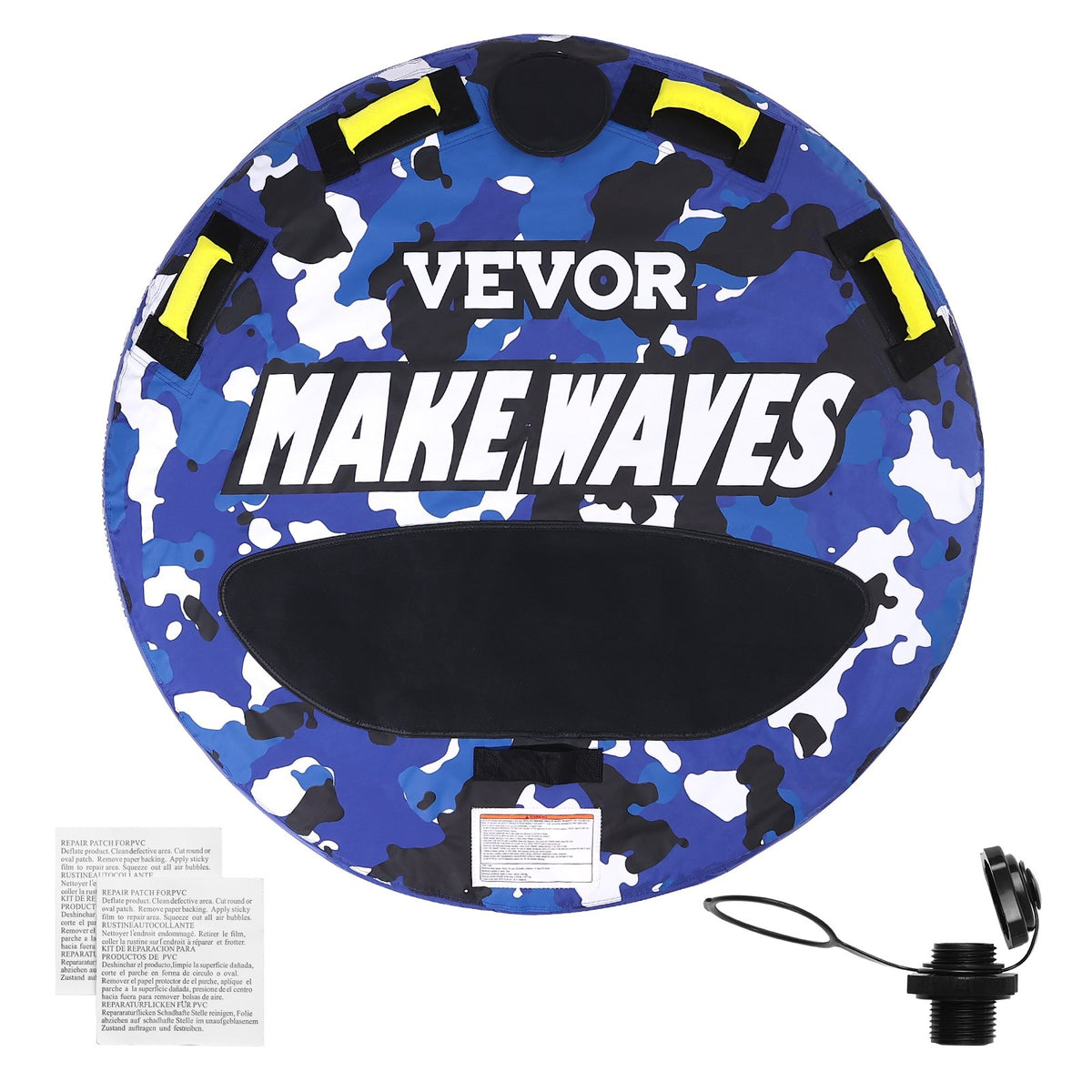 VEVOR Towable Tube for Boating, 340 lbs, 1-2 Riders Inflatable Boat Tubes and Towables, 51.8" Round Water Sport Towable Tube for Boat to Pull, Full Nylon Cover, EVA Grab Handles and Speed Safety Valve - CQTLPDYX2R00WRC12V0 - view 1