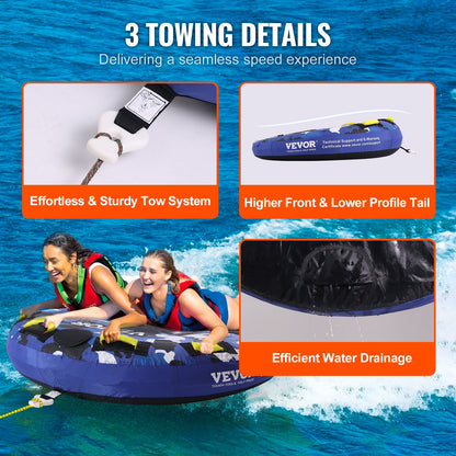 VEVOR Towable Tube for Boating, 340 lbs, 1-2 Riders Inflatable Boat Tubes and Towables, 51.8" Round Water Sport Towable Tube for Boat to Pull, Full Nylon Cover, EVA Grab Handles and Speed Safety Valve - CQTLPDYX2R00WRC12V0 - view 7