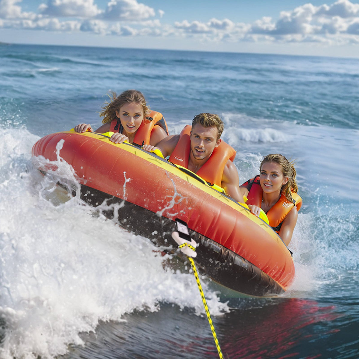 VEVOR Towable Tube for Boating, 1-3 Riders Inflatable Boat Tubes and Towables, 510 lbs, 63" Round Water Sport Towable Tubes for Boats to Pull, Full Nylon Cover, EVA Grab Handles and Speed Safety Valve - CQTLPDYX3R000A9FSV0 - view 9