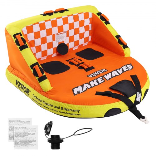 VEVOR Towable Tube for Boating, 1-2 Riders Inflatable Towable Tubes with Deck Seats and Backrest, 340 lbs Water Sport Tube for Boat to Pull, Full Nylon Cover, EVA Grab Handles and Speed Safety Valve - CQTLSFDX2R00U07GEV0 - view 2