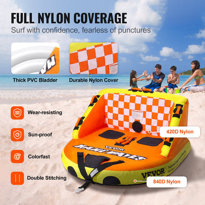 VEVOR Towable Tube for Boating, 1-2 Riders Inflatable Towable Tubes with Deck Seats and Backrest, 340 lbs Water Sport Tube for Boat to Pull, Full Nylon Cover, EVA Grab Handles and Speed Safety Valve - CQTLSFDX2R00U07GEV0 - view 4