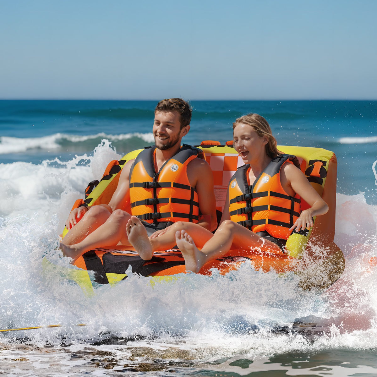 VEVOR Towable Tube for Boating, 1-2 Riders Inflatable Towable Tubes with Deck Seats and Backrest, 340 lbs Water Sport Tube for Boat to Pull, Full Nylon Cover, EVA Grab Handles and Speed Safety Valve - CQTLSFDX2R00U07GEV0 - view 9