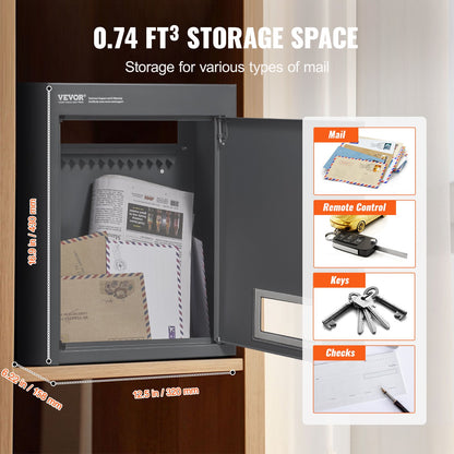 VEVOR Through The Wall Drop Box, Heavy Duty Steel Through The Wall Mailbox with 2.8-7.9" 13" Combination Lock, 12.5x6.3x16.9 Mail Drop Box, Dark Gray - CQXBX1256316FDZEXV0 - view 4
