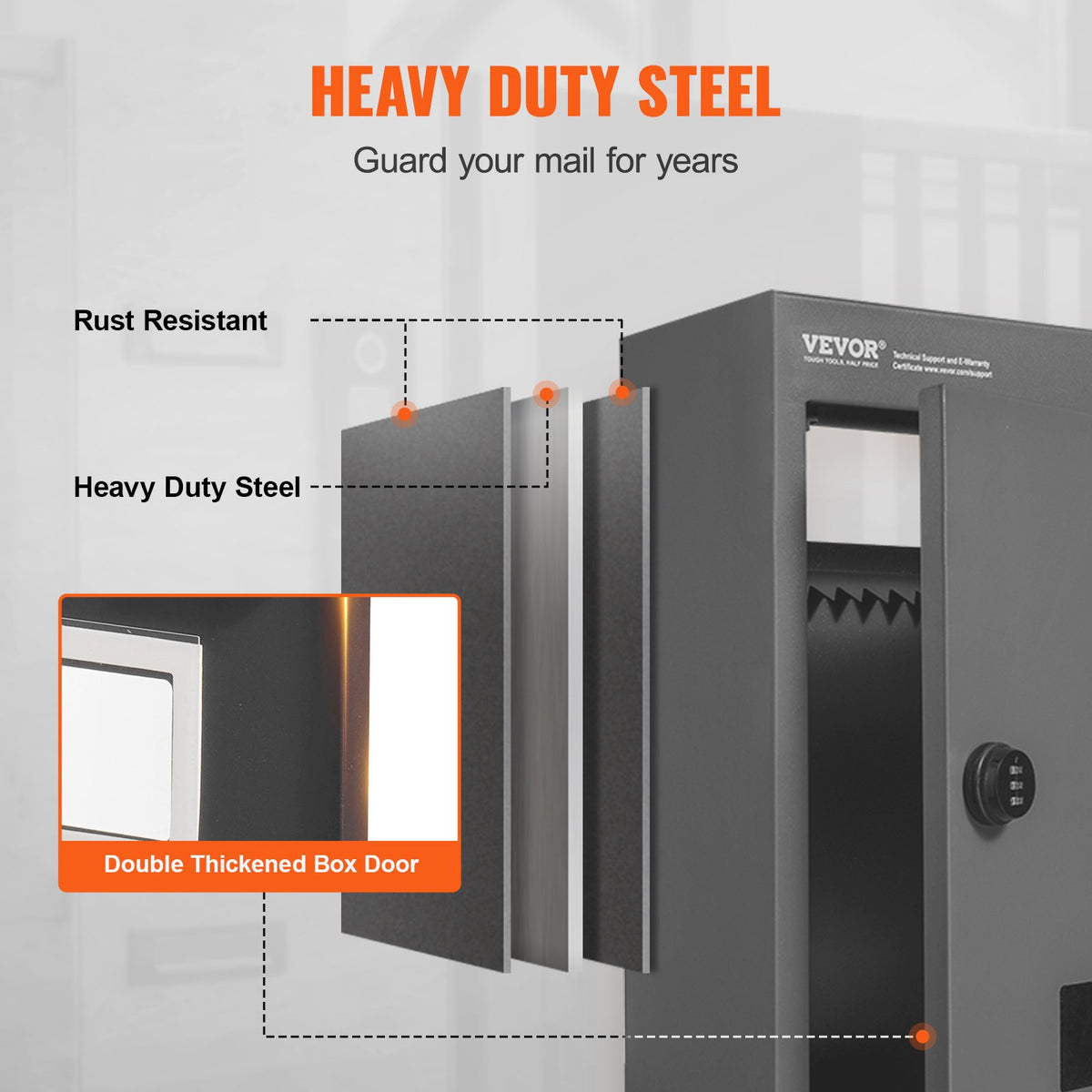 VEVOR Through The Wall Drop Box, Heavy Duty Steel Through The Wall Mailbox with 2.8-7.9" 13" Combination Lock, 12.5x6.3x16.9 Mail Drop Box, Dark Gray - CQXBX1256316FDZEXV0 - view 5