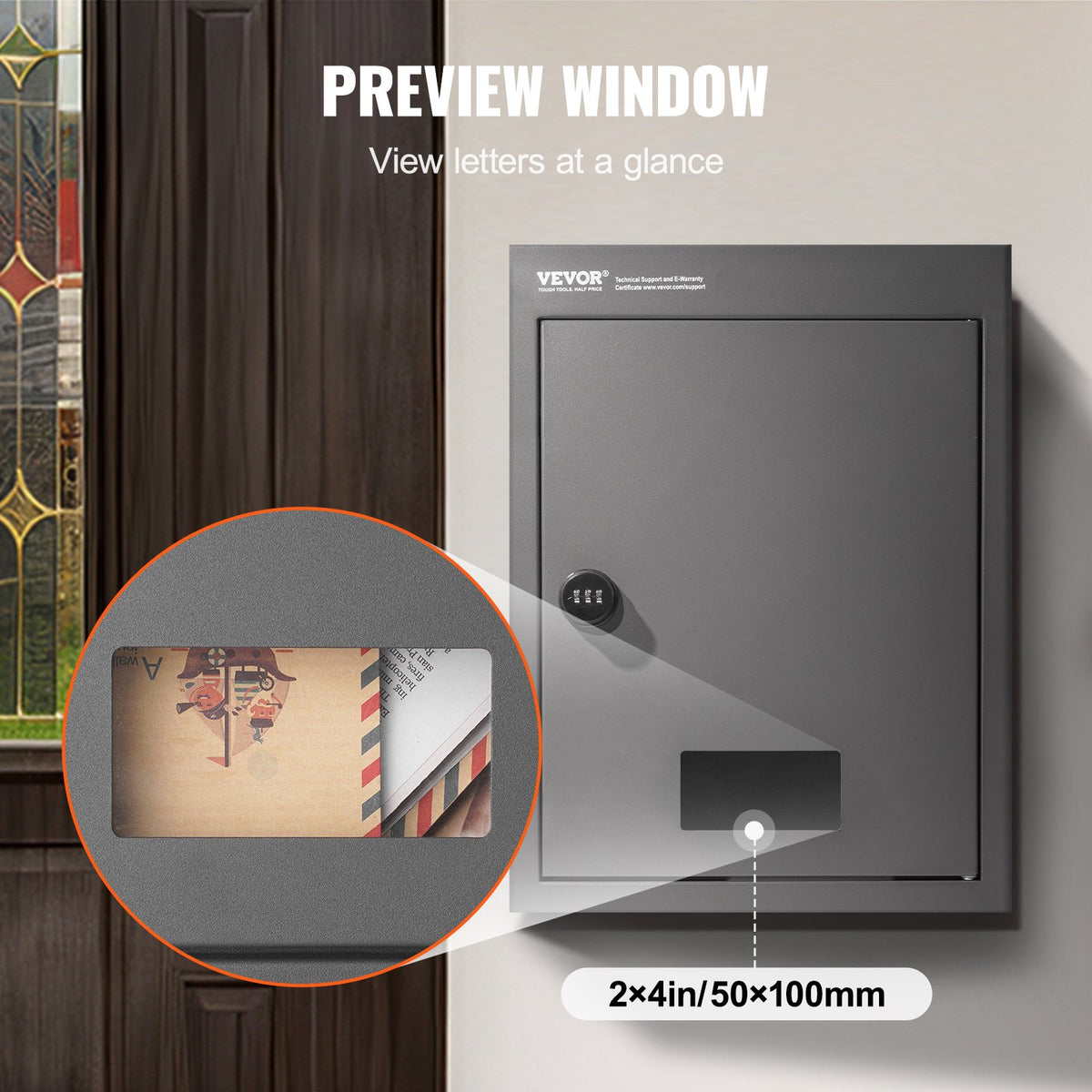 VEVOR Through The Wall Drop Box, Heavy Duty Steel Through The Wall Mailbox with 2.8-7.9" 13" Combination Lock, 12.5x6.3x16.9 Mail Drop Box, Dark Gray - CQXBX1256316FDZEXV0 - view 7