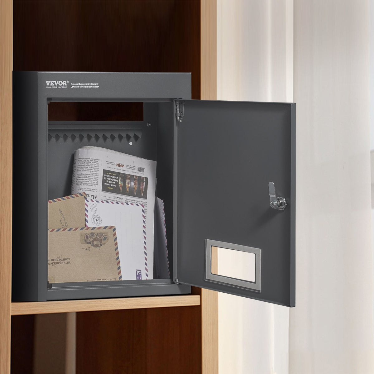 VEVOR Through The Wall Drop Box, Heavy Duty Steel Through The Wall Mailbox with 2.8-7.9" 13" Combination Lock, 12.5x6.3x16.9 Mail Drop Box, Dark Gray - CQXBX1256316FDZEXV0 - view 9