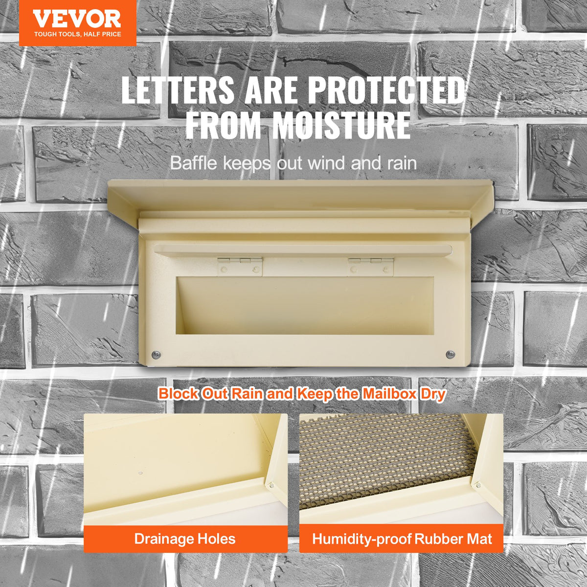 VEVOR Through The Wall Drop Box, Heavy Duty Steel Through the Wall Mailbox with 2.8-7.9" 13" Combination Lock, 12.5x6.3x16.9" Mail Drop Box, Beige - CQXBX1256316LTPS8V0 - view 3