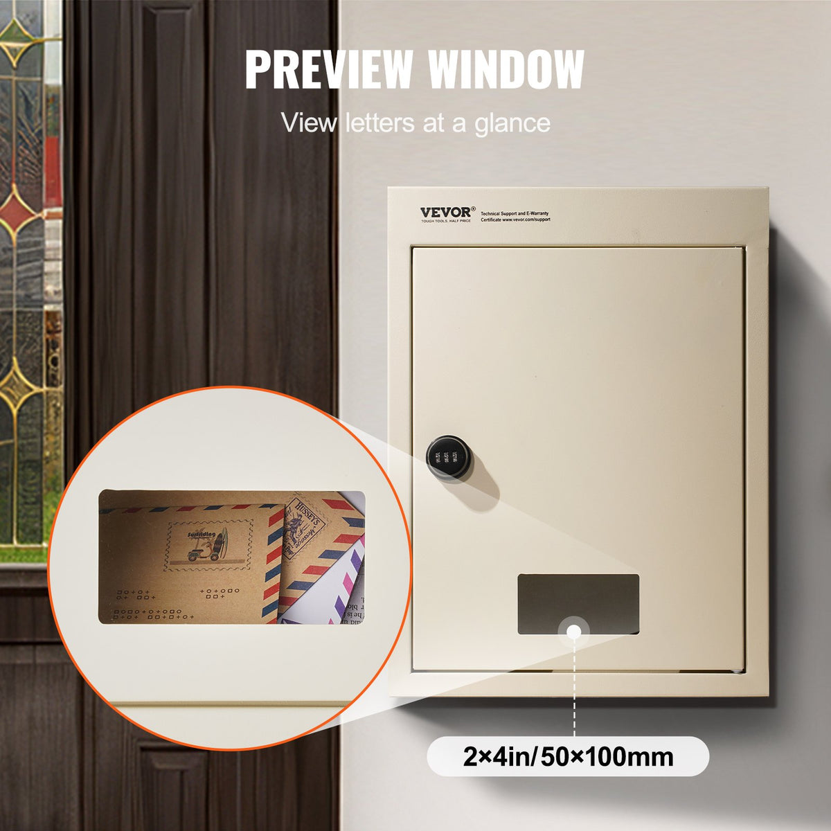 VEVOR Through The Wall Drop Box, Heavy Duty Steel Through the Wall Mailbox with 2.8-7.9" 13" Combination Lock, 12.5x6.3x16.9" Mail Drop Box, Beige - CQXBX1256316LTPS8V0 - view 7