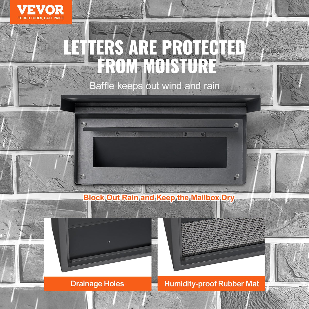 VEVOR Through The Wall Drop Box, Heavy Duty Steel Through the Wall Mailbox with 2.8-7.9" 13" Combination Lock, 12.5x6.3x16.9" Mail Drop Box, Black - CQXBX1256316TJ1FSV0 - view 3