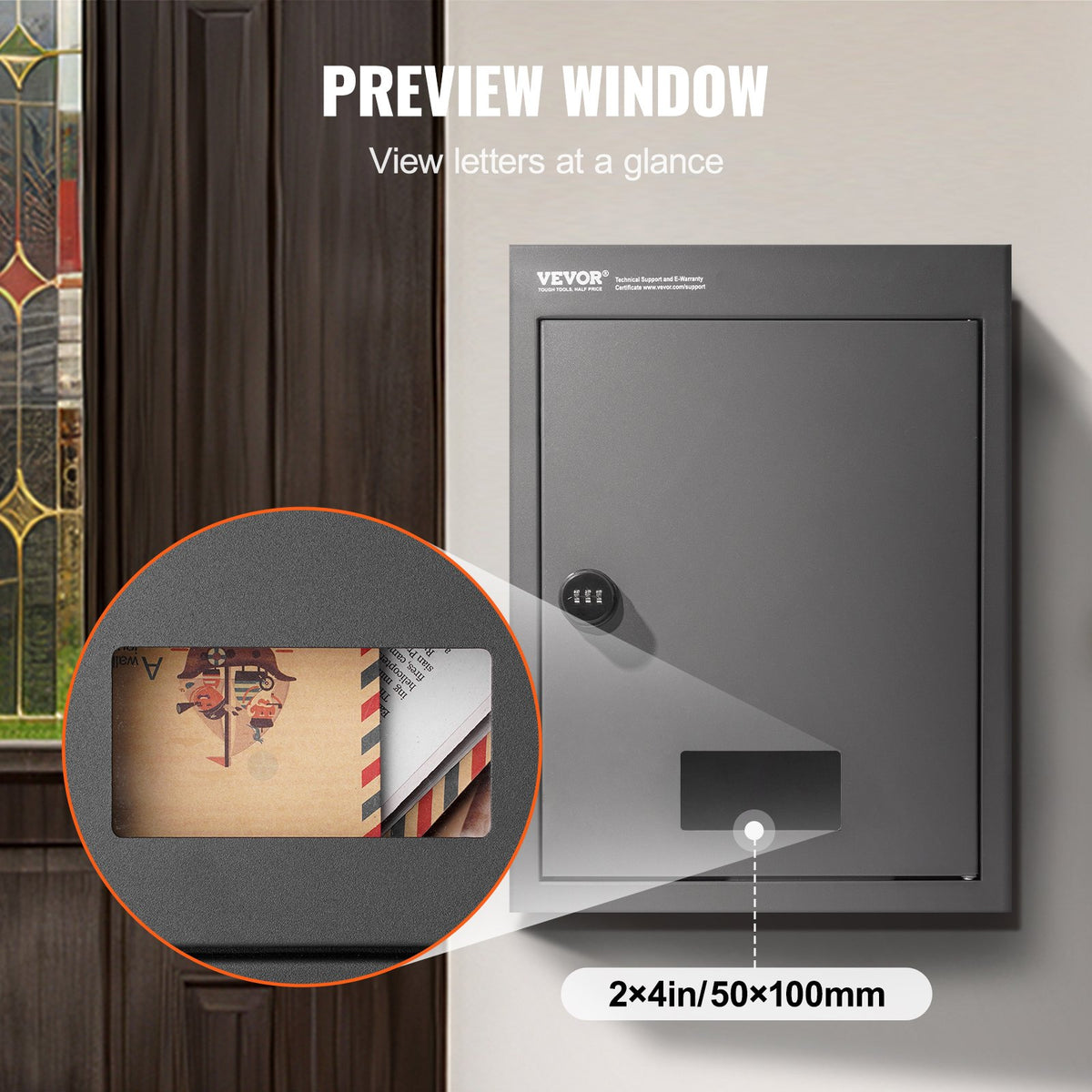 VEVOR Through The Wall Drop Box, Heavy Duty Steel Through the Wall Mailbox with 2.8-7.9" 13" Combination Lock, 12.5x6.3x16.9" Mail Drop Box, Black - CQXBX1256316TJ1FSV0 - view 7
