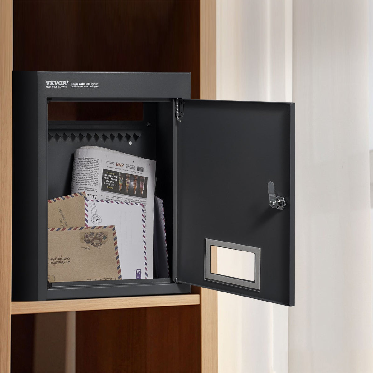 VEVOR Through The Wall Drop Box, Heavy Duty Steel Through the Wall Mailbox with 2.8-7.9" 13" Combination Lock, 12.5x6.3x16.9" Mail Drop Box, Black - CQXBX1256316TJ1FSV0 - view 9