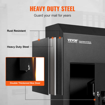 VEVOR Through The Door Key Drop Box, Heavy Duty Steel Through the Door Mailbox with 1.8" 12" Key Lock, 12x6x16" Mail Drop Box, Black - CQXBX12616INYUG59V0 - view 5
