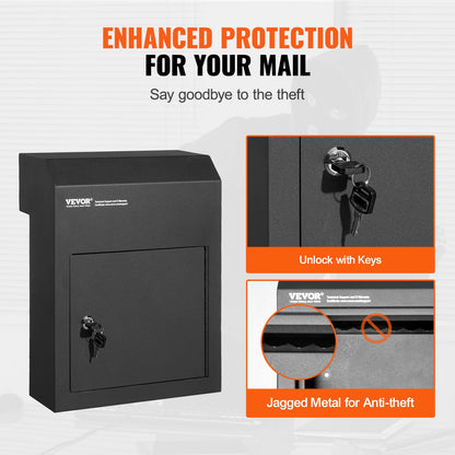 VEVOR Through The Door Key Drop Box, Heavy Duty Steel Through the Door Mailbox with 1.8" 12" Key Lock, 12x6x16" Mail Drop Box, Black - CQXBX12616INYUG59V0 - view 6