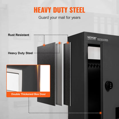 VEVOR Through The Wall Drop Box, Heavy Duty Steel Through the Wall Mailbox with 2.8-7.9" 13" Combination Lock, 13x7x17" Mail Drop Box, Black - CQXBX13717IN9YIN4V0 - view 5