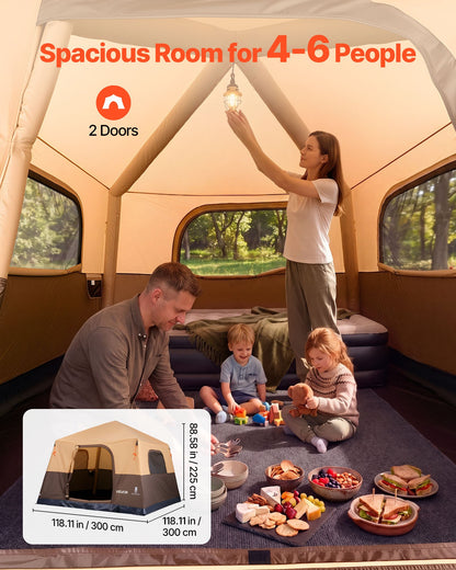 VEVOR Camping Tent, 6 Person Inflatable Cabin Tent with Rechargeable Pump, TPU Air Tube & 4 Large Mesh Windows, Portable Easy Setup Waterproof with Carry Bag for Family Outdoor Camping & Hiking, Beige - CQZ1010FTZDBLVJT8001V9 - view 5