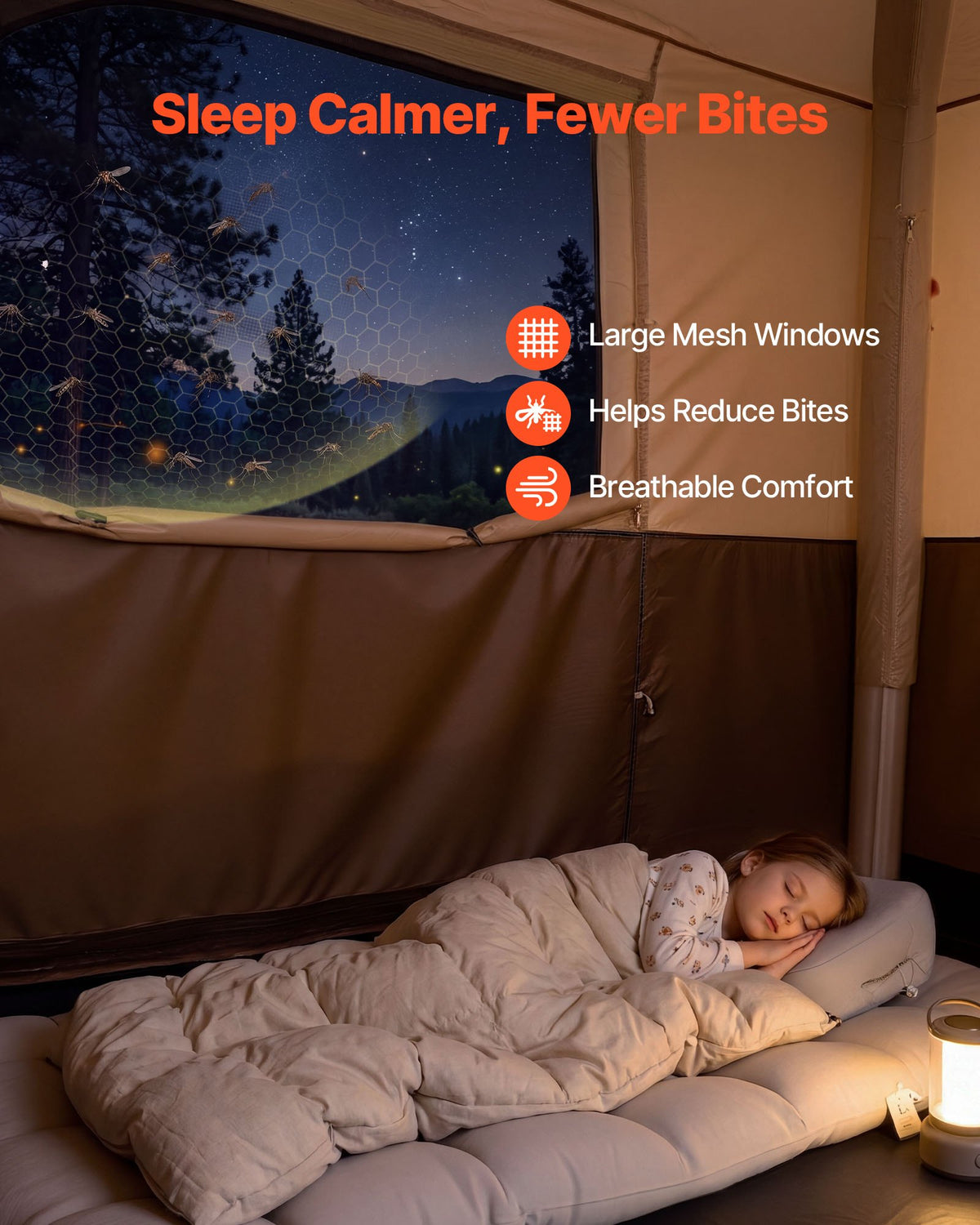 VEVOR Camping Tent, 6 Person Inflatable Cabin Tent with Rechargeable Pump, TPU Air Tube & 4 Large Mesh Windows, Portable Easy Setup Waterproof with Carry Bag for Family Outdoor Camping & Hiking, Beige - CQZ1010FTZDBLVJT8001V9 - view 7