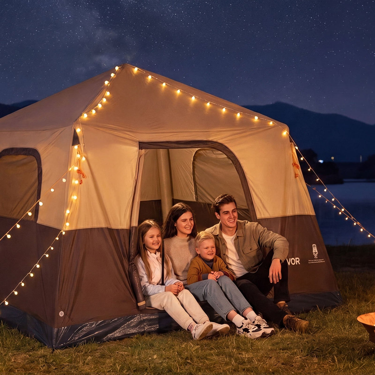VEVOR Camping Tent, 6 Person Inflatable Cabin Tent with Rechargeable Pump, TPU Air Tube & 4 Large Mesh Windows, Portable Easy Setup Waterproof with Carry Bag for Family Outdoor Camping & Hiking, Beige - CQZ1010FTZDBLVJT8001V9 - view 9