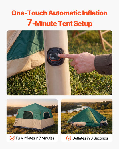 VEVOR Camping Tent, 6 Person Inflatable Cabin Tent with Rechargeable Pump, TPU Air Tube & 4 Large Mesh Windows, Portable Easy Setup Waterproof with Carry Bag for Family Outdoor Camping & Hiking, Green - CQZ1010FTZDBO29S9001V9 - view 3